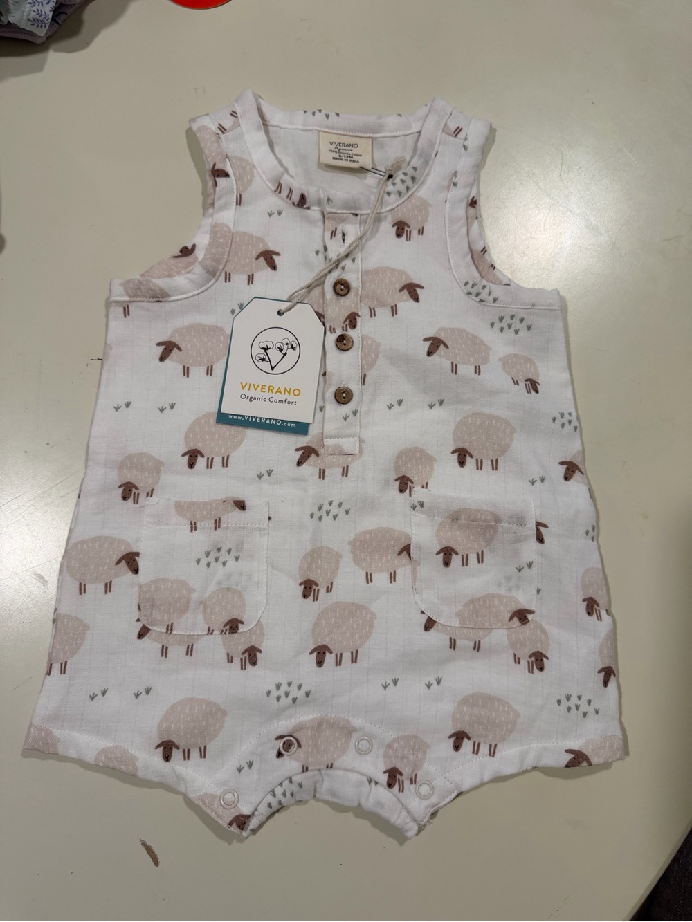 Viverano organic cotton Romper, 6-12 mths, NWT